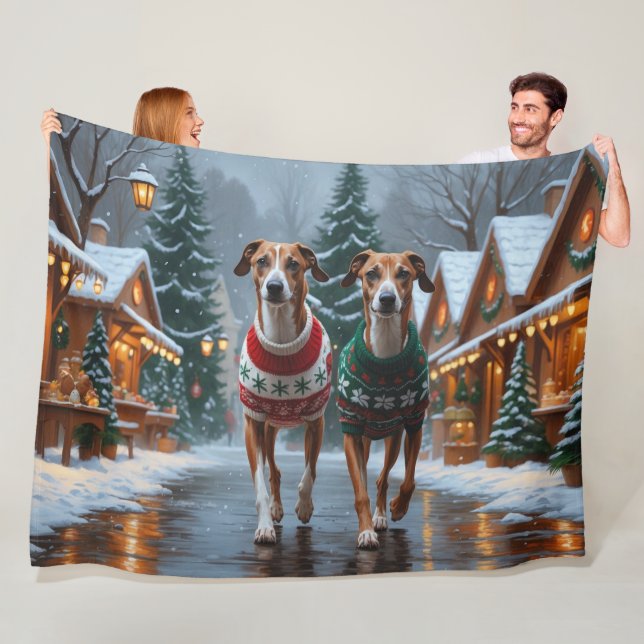 Windhunde Weihnachten Schnee Urlaub Fleecedecke (Beispiel)