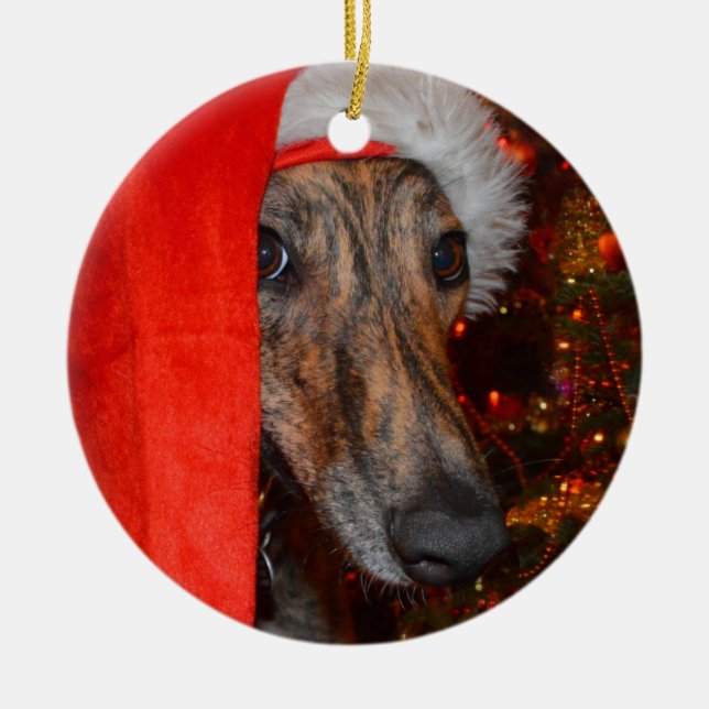 Windhundlurcher-Sankt-Weihnachten Keramik Ornament (Vorne)