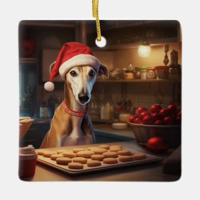 Windhundweihnachtskekse Urlaub Keramikornament (Vorderseite)