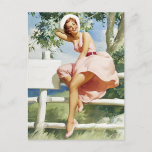 Windig auf Zaun Pin Up Postkarte