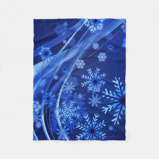 Windige blaue Schneeflocken Fleecedecke (Vorderseite)