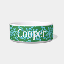 Winding Peony Woodcut in Green and Aqua Napf