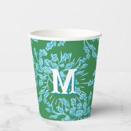 Winding Peony Woodcut in Green + Aqua Personalized Pappbecher