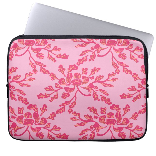Winding Peony Woodcut in Pink and Orange Laptopschutzhülle (Vorderseite)