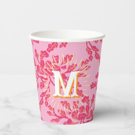 Winding Peony Woodcut Pink + Orange Personalized Pappbecher
