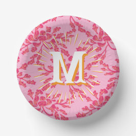 Winding Peony Woodcut Pink + Orange Personalized Pappteller