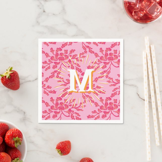 Winding Peony Woodcut Pink + Orange Personalized Serviette (Beispiel)