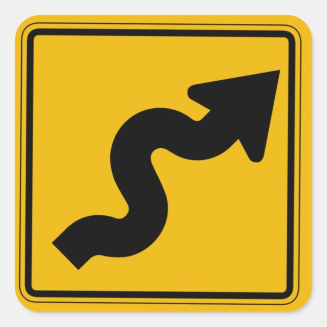 Winding Road Verlassen, Verkehrswarnzeichen, USA Quadratischer Aufkleber (Vorderseite)