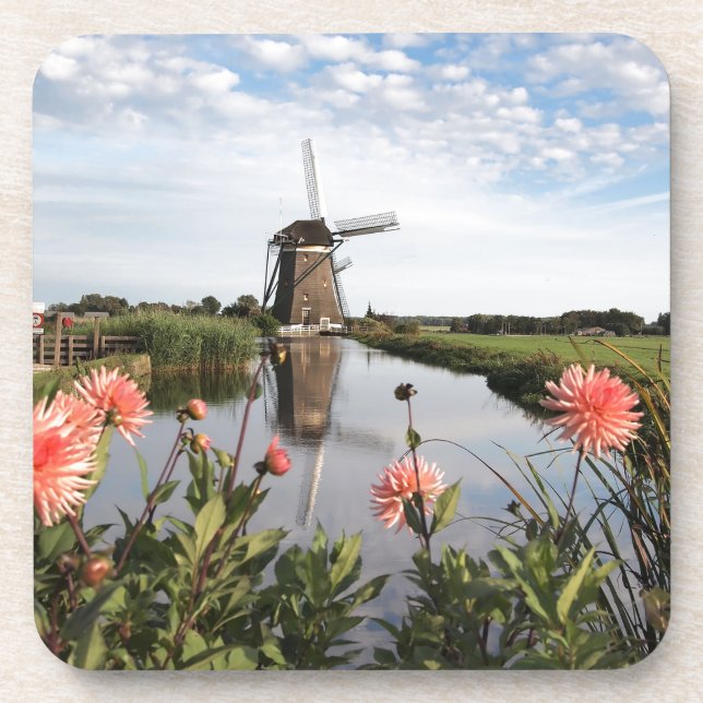 Windmill and flowers in Holland coaster Getränkeuntersetzer (Vorderseite)
