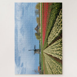 Windmill and tulips landscape in Holland
