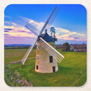 Windmill Blue Sky Rechteckiger Pappuntersetzer