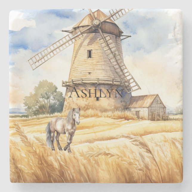 Windmill Country Horse Steinuntersetzer (Vorderseite)