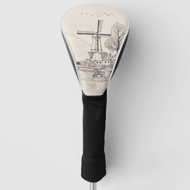 Windmill De Adriaan Haarlem Niederlande Pen & Ink Golf Headcover (Vorderseite)