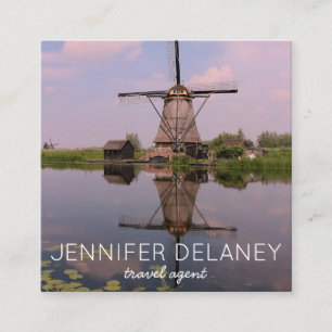 Windmill Holland Dutch Europe Foto Travel Tourism Quadratische Visitenkarte