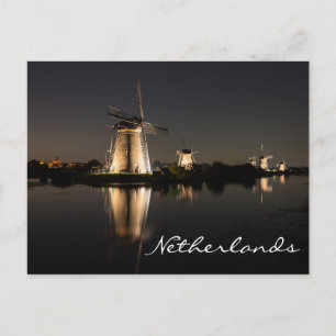 Windmill illuminé la nuit Pays-Bas carte postale