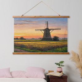 Windmill In The Countryside Wandteppich Mit Holzrahmen