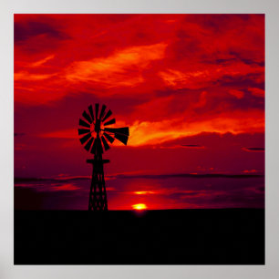 Windmill Sunset Poster