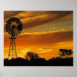 Windmill und Sunset, William Creek, Oodnadatta Poster