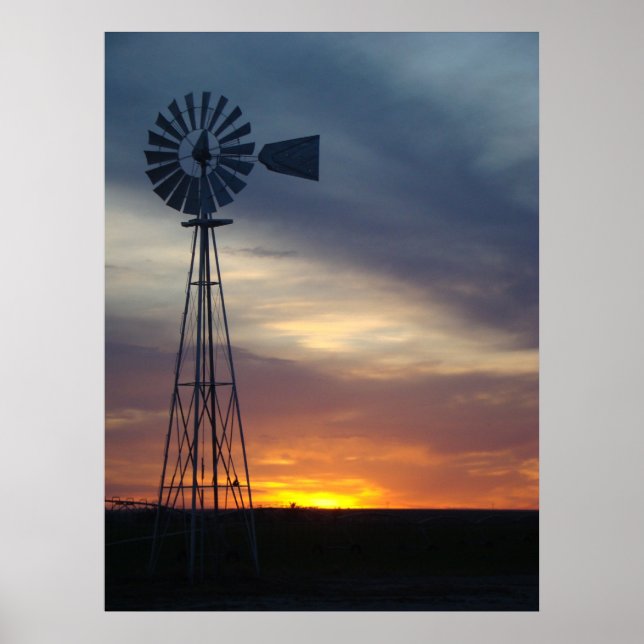 Windmill und Western Kansas Sunset Poster (Vorne)