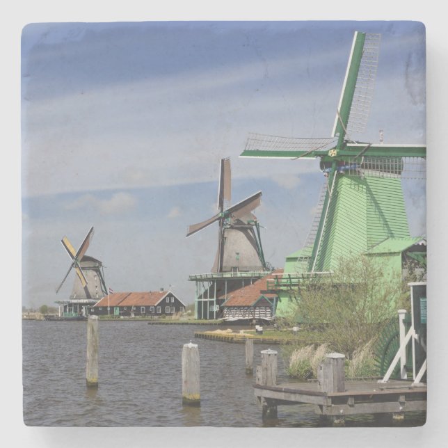 Windmill, Zaanse Schans, Holland, Niederlande 2 Steinuntersetzer (Vorderseite)