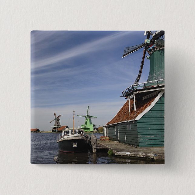Windmill, Zaanse Schans, Holland, Niederlande Button (Vorderseite)