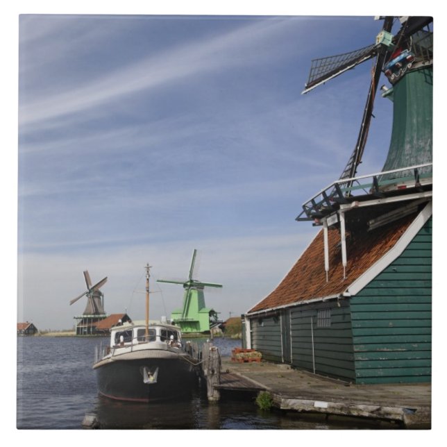 Windmill, Zaanse Schans, Holland, Niederlande Fliese (Vorderseite)
