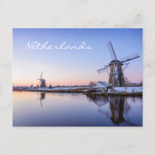Windmills à un soleil d'hiver sur Holland carte te