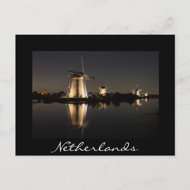 Windmills illuminé la nuit carte postale noire (Devant)