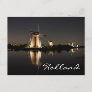Windmills illuminé la nuit en Hollande carte posta