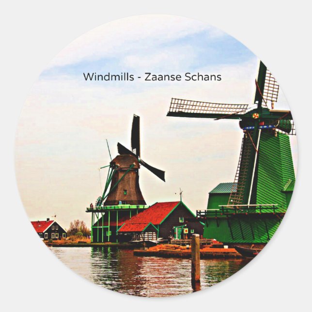 Windmills-Zaanse Schans Runder Aufkleber (Vorderseite)