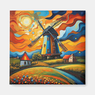 Windmühle bei Sonnenuntergang 10 Magnet