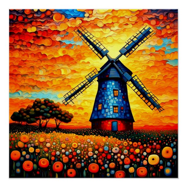 Windmühle bei Sonnenuntergang 2 Poster (Vorderseite)