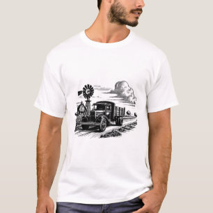 Windmühle "Farm Truck" Bauer Art Tinte gezeichnet T-Shirt