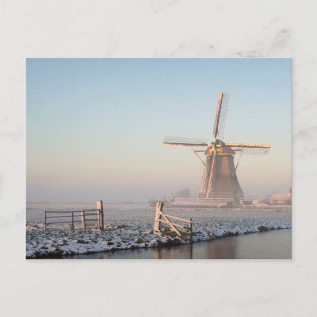 Windmühle im Schnee bei Sonnenaufgang Postkarte (Vorderseite)