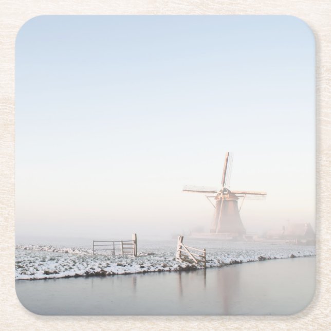 Windmühle im Schnee im Winter-Untersetzer Rechteckiger Pappuntersetzer (Vorderseite)