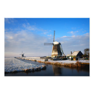 Windmühle im Schnee in einer niederländischen Wi Fotodruck