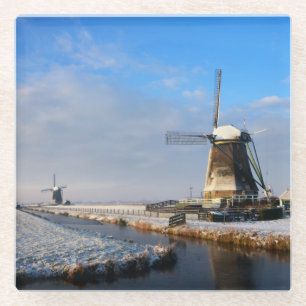 Windmühle im Schnee in einer niederländischen Wi Glasuntersetzer
