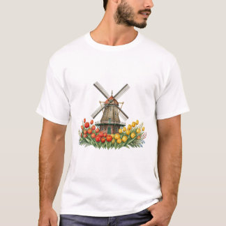 Windmühle Im Tulpenfeld Mit Blumenhaus T-Shirt