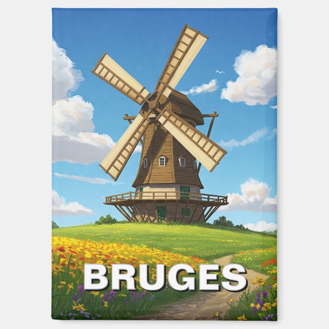 Windmühle in Brügge Belgien Reisen Souvenir Magnet (Vorderseite)
