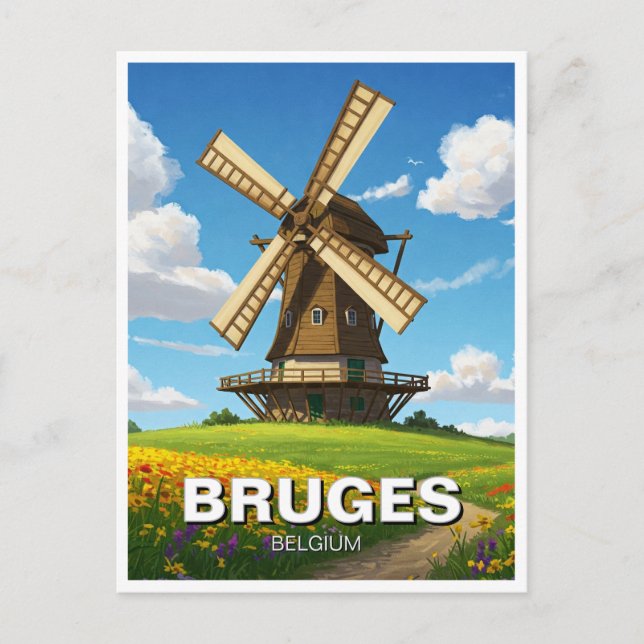 Windmühle in Brügge Belgien Reisen Souvenir Postkarte (Vorderseite)