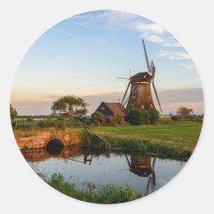 Windmühle in den ländlichen Niederlanden Rundaufkl Runder Aufkleber