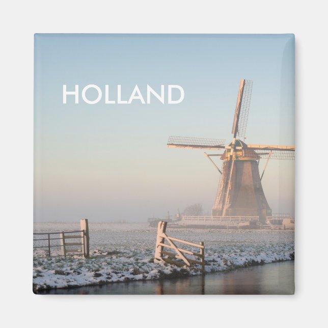 Windmühle in Holland bei Sonnenaufgang mit quadrat Magnet (Vorne)