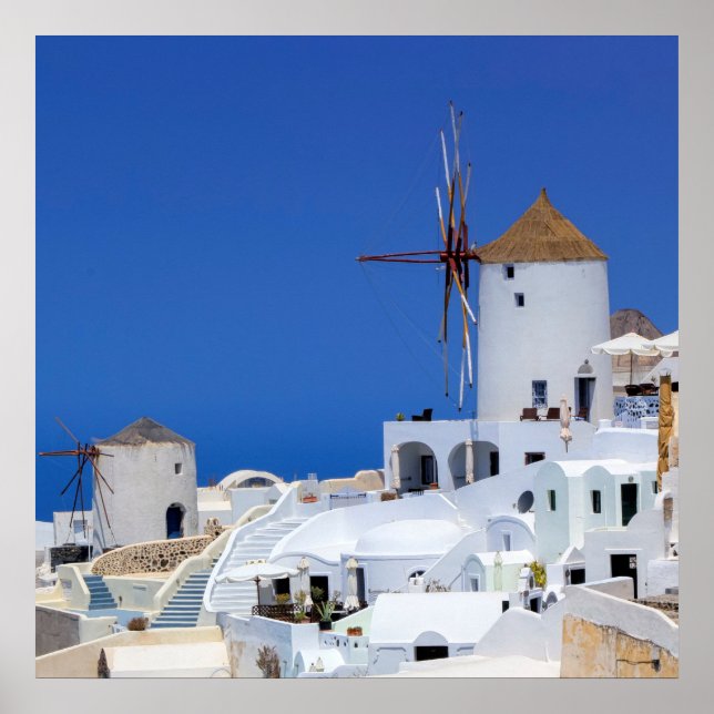 Windmühle in Oia, Santorini, Griechenland Poster (Vorne)