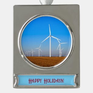 Windmühle Landschaft Banner-Ornament Silber