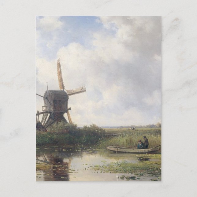 Windmühle Landschaft - Willem Roelofs Postkarte (Vorderseite)