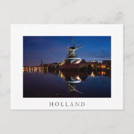 Windmühle Leidschendam mit Reflexion in der Nacht Postkarte