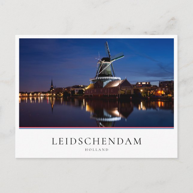 Windmühle Leidschendam mit Reflexion in der Nacht Postkarte (Vorderseite)