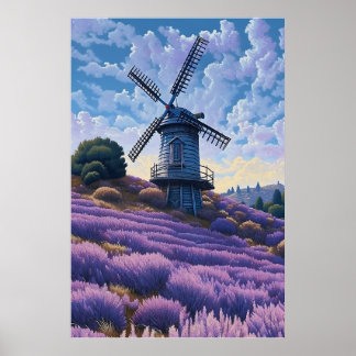 Windmühle Lila Landschaft Kunst, Dichtung und Musi Poster