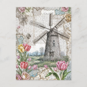 Windmühle mit rosa Tulips Feiertagspostkarte
