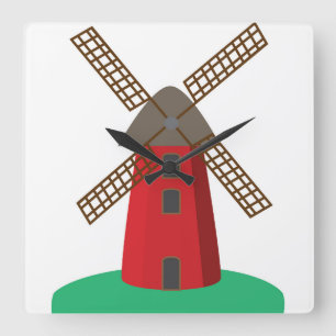 Windmühle Quadratische Wanduhr